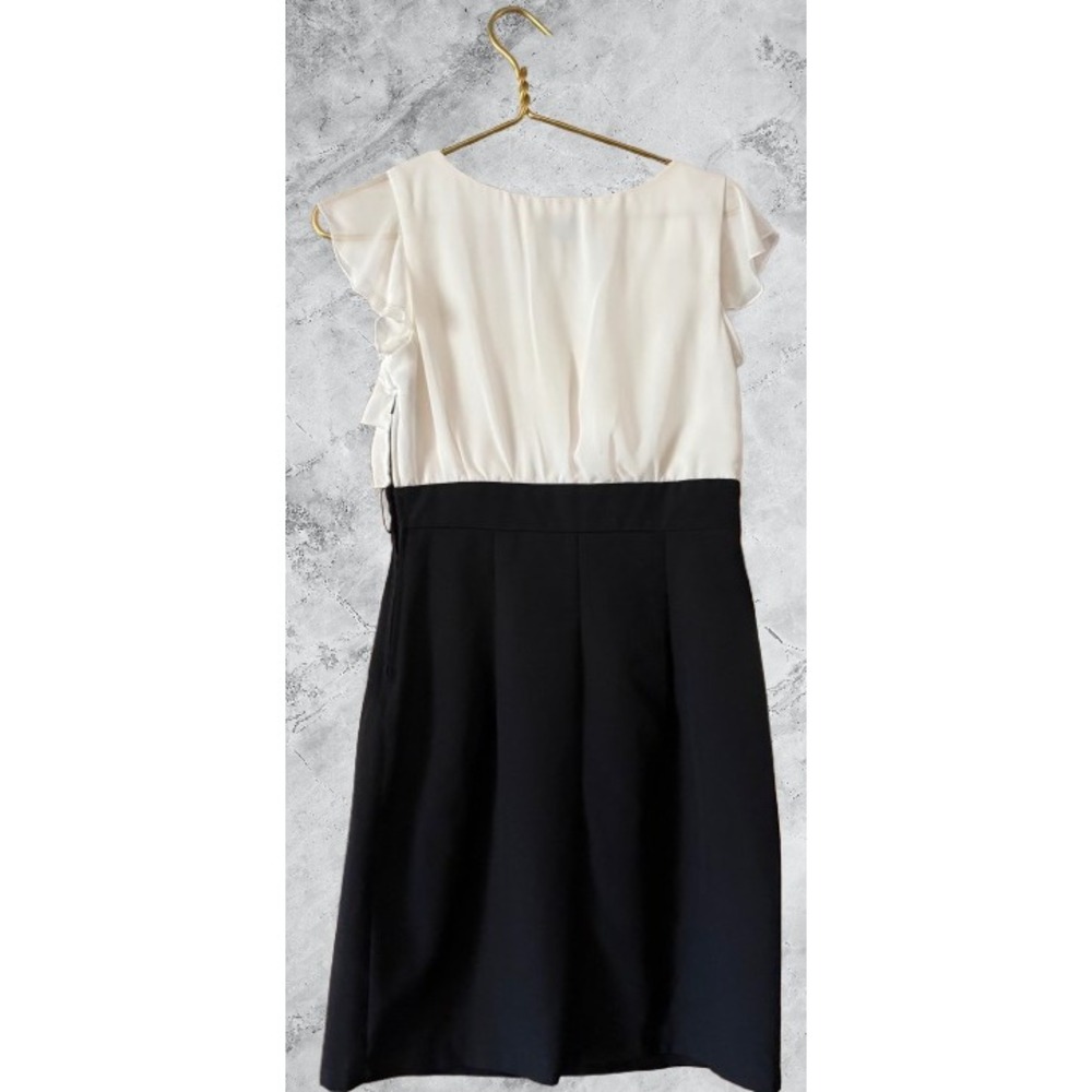 By & By Womens Black White Ruffle Tiered Sheath Career Cocktail Dress Size 5